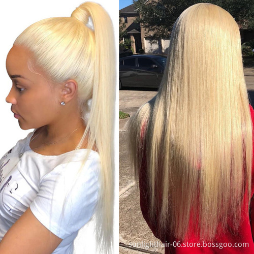 Populared Real human hair 13x6 HD lace frontal wig Blonde highlight color Pre Plucked high quality lowest wholesale prce